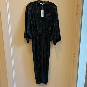 NWT! Shaneen Ruched Midi Dress Chic Teal Floral size Medium